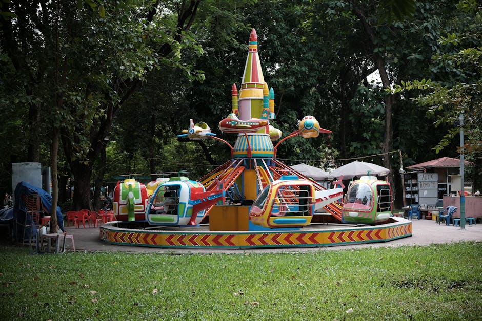 Colorful spinning amusement park ride