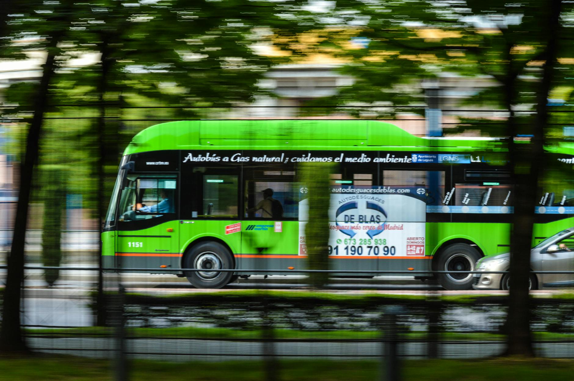 City bus on a Madrid street public transportation