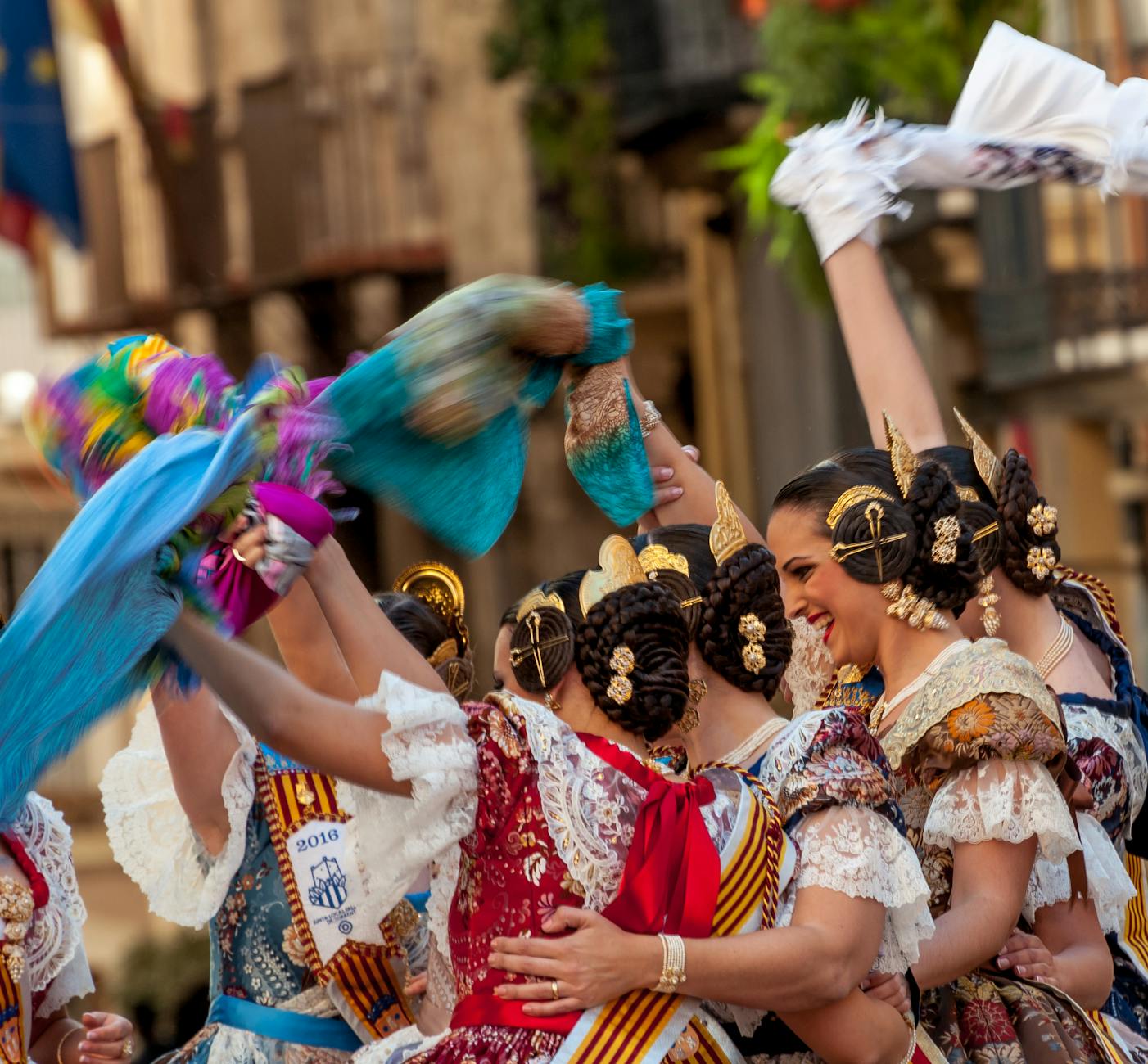 Traditional Spanish festival with people in festive dress