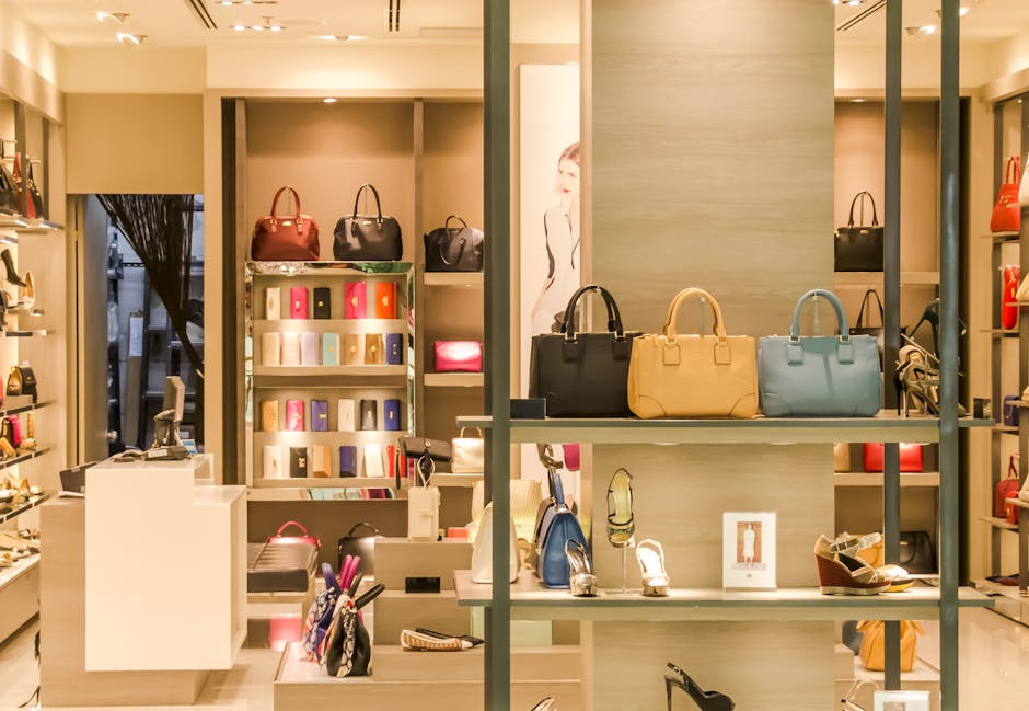 Luxury boutique with designer handbags and shoes