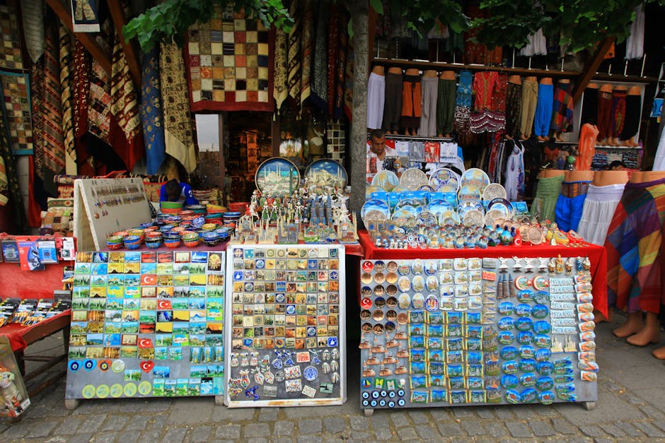 Colorful display of souvenirs at an outdoor market