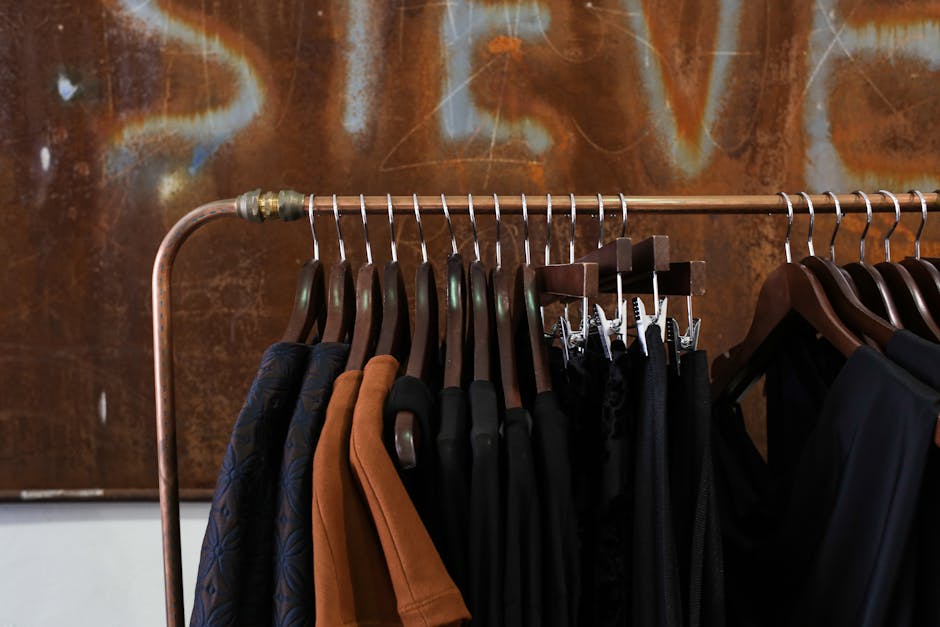 Clothing rack in a boutique with diverse garments